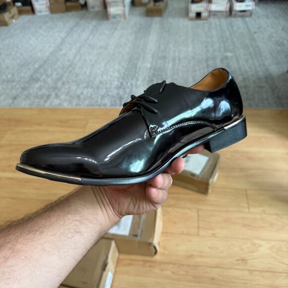 Santimon Men's US 8, 12 Black Patent Leather Lace Up Pointed Toe Oxford Shoes  P - Picture 6 of 10